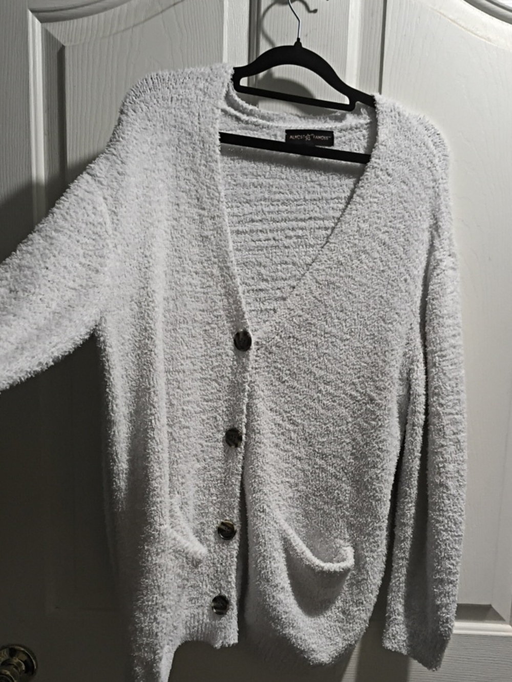 Almost Famous White Plush V-Neck Button Cardigan